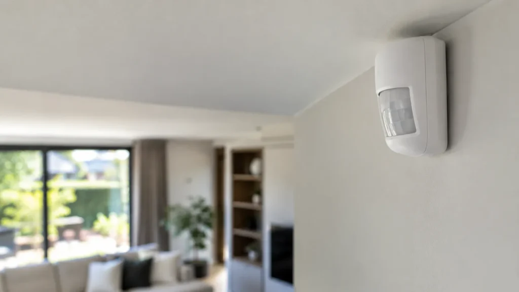 Alarmsysteem in Utrecht: draadloze bewegingsmelder in de hoek van de woonkamer